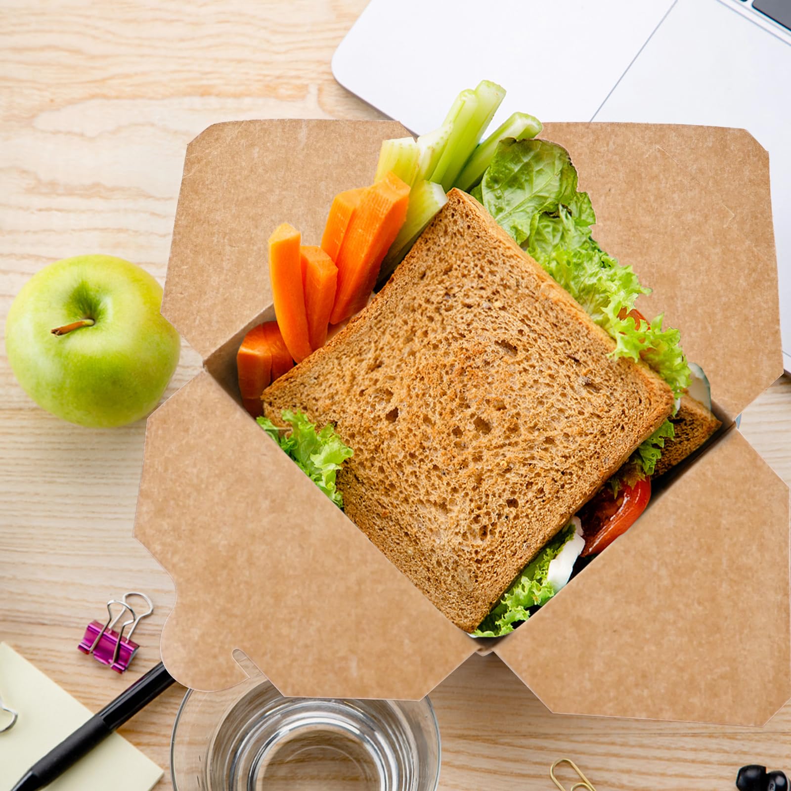 EcoDispose 30 oz Kraft Paper Fold To Go Containers, Microwaveable Leak and Grease Proof Take Out Boxes for Lunch,Leftover and Restaurant