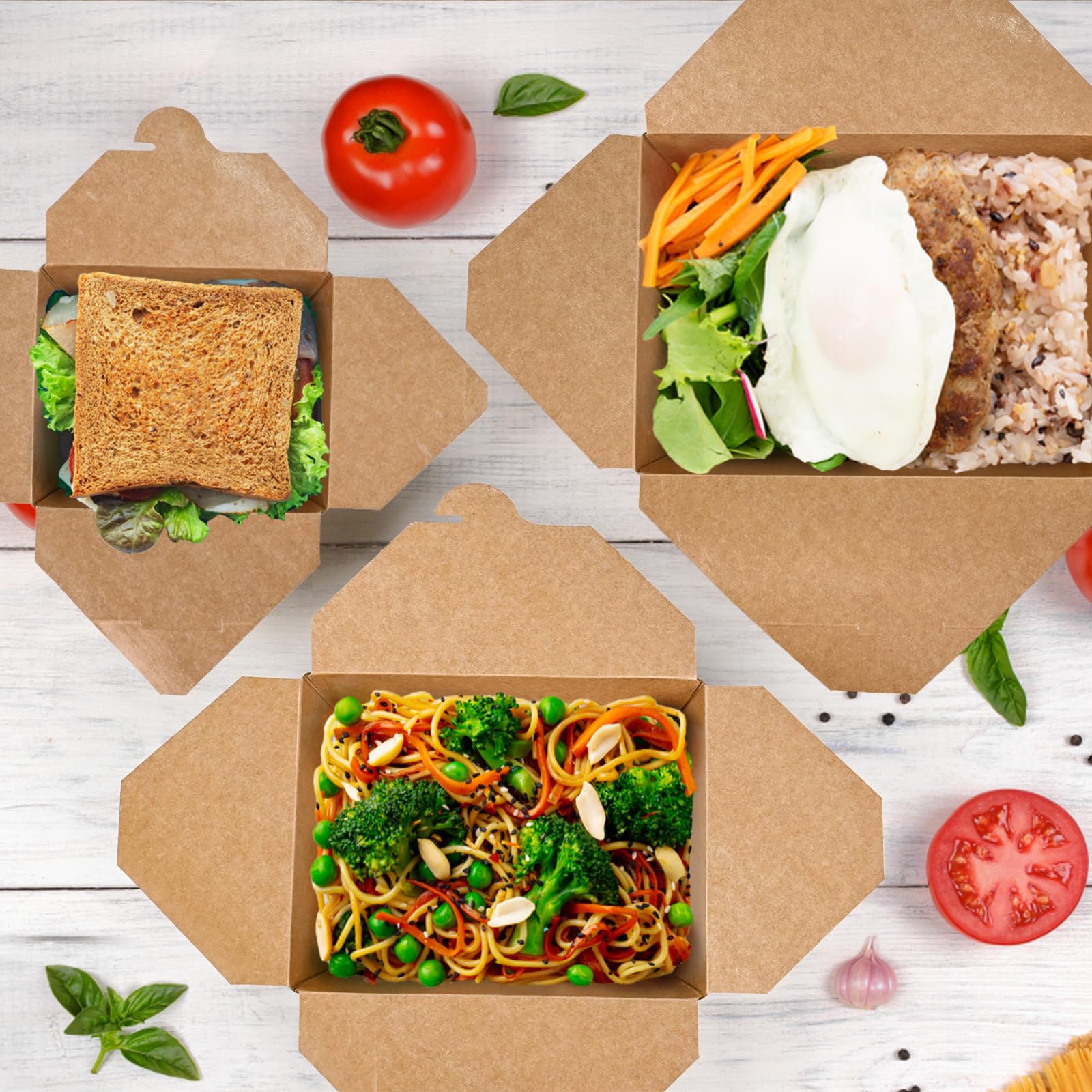 EcoDispose 45 oz Kraft Paper Fold To Go Containers, Microwaveable Leak and Grease Proof Take Out Boxes for Lunch,Leftover and Restaurant