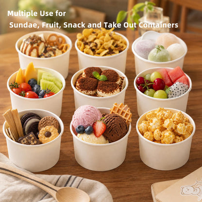 75 Pack 6 oz Paper Ice Cream Cups with Lids, Dessert Bowls Hot or Cold Food, Leak-Resistant To Go Containers for Soup, Sundae, Disposable Snack Bowls for Birthday, Wedding