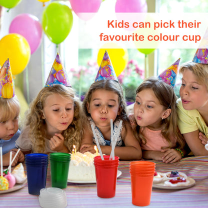 EcoDispose 12 Oz Colorful Disposable Plastic Cup, 4 Colours Assorted, Perfect for Picnic, Celebration and Holiday