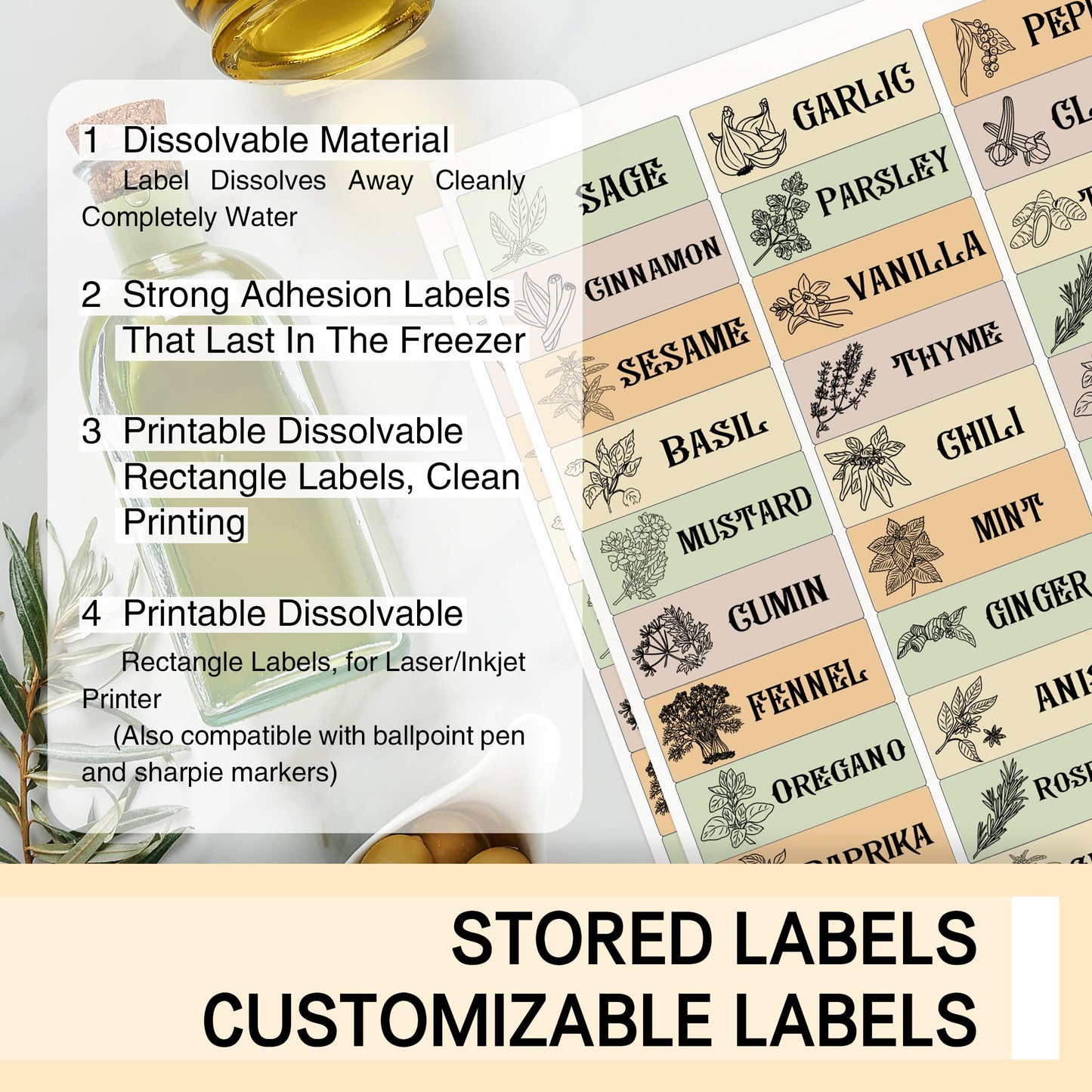 EcoDispose Dissolvable Food Labels 8.5" x 11" Printable Sticker Paper for Laser & Inkjet Printers Full Sheets and 1" X 2-5/8" Sticket Labels,Freezer Labels-25 Sheets