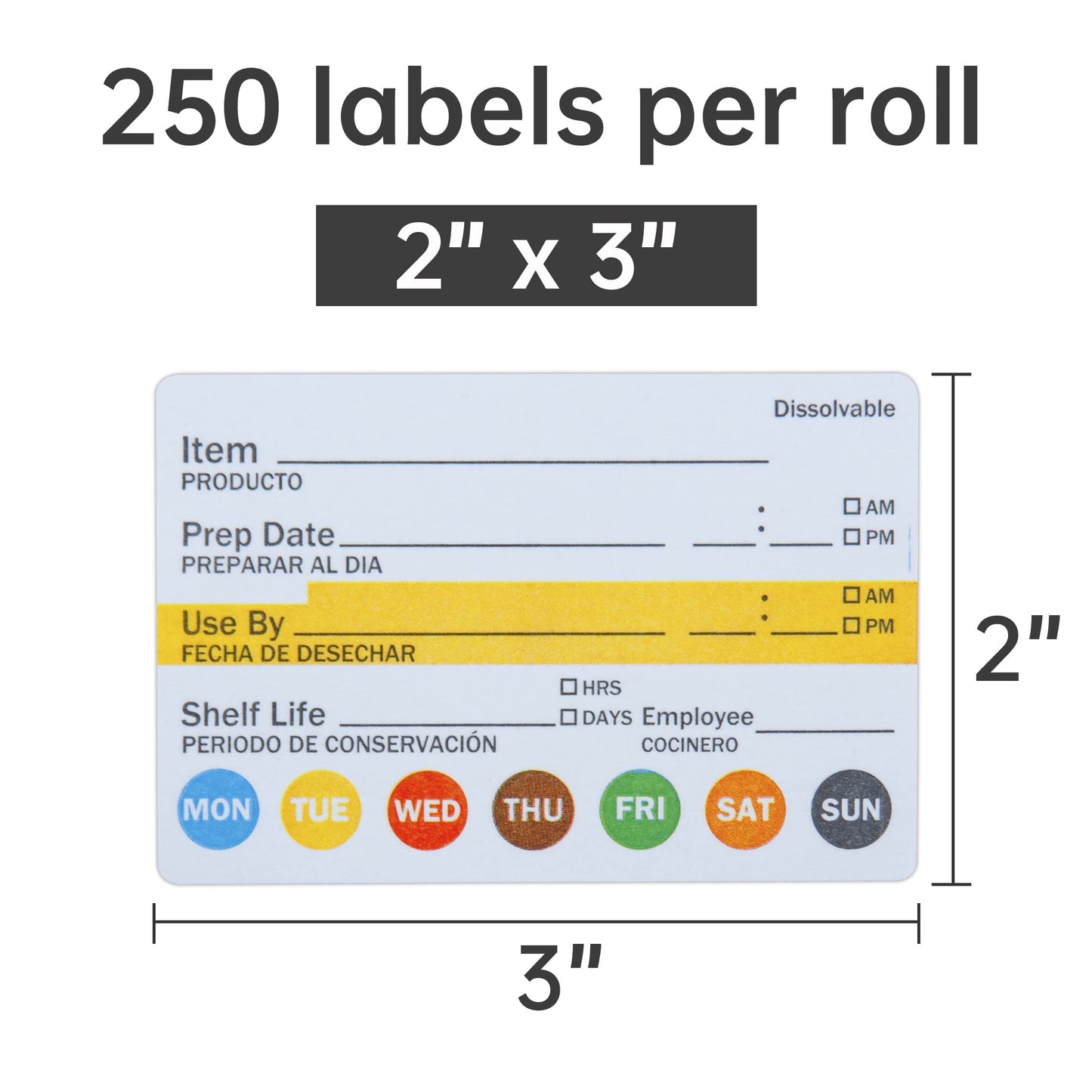 EcoDispose Dissolvable Label Shelf Life for Food Rotation Use by Stickers 2 x 3 Inch Roll of Labels (250 Labels/Roll)