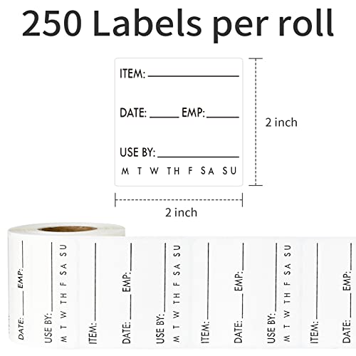 EcoDispose Dissolvable Food Labels 2 x 2 Inch Shelf Life for Containers Use by Roll of 250 Labels